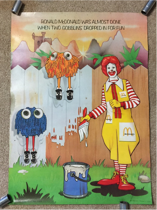 McDonald's Other - Vintage - 1976 - McDonalds Poster - 22" X 16" - Ronald And Two Gobblins